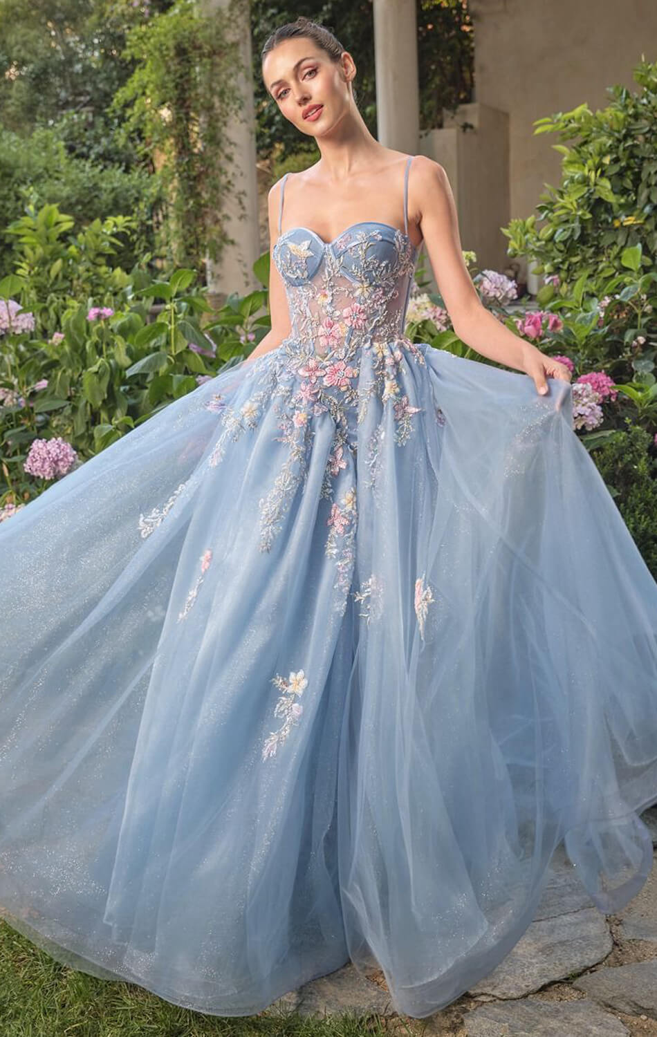 A1490 - Beaded Bellflower Bustier Ball Gown - Andrea & Leo