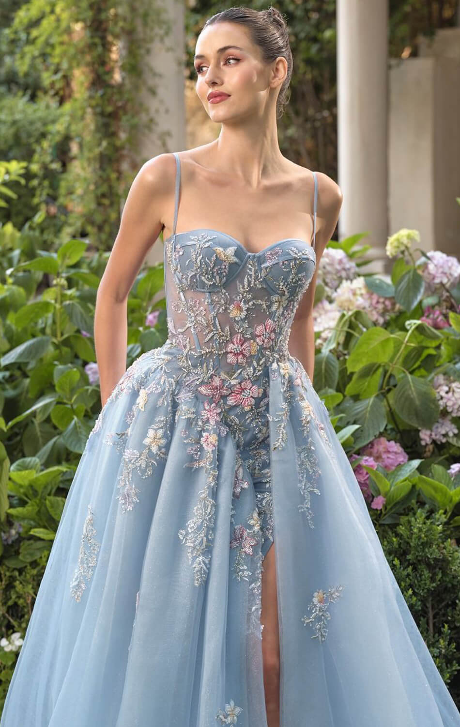 A1490 - Beaded Bellflower Bustier Ball Gown - Andrea & Leo