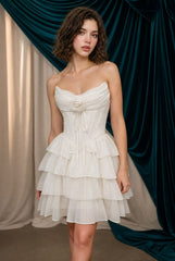 A1521 - Rosette Chiffon A-line Mini Dress - Andrea & Leo