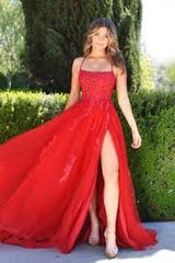 Alisha Gown - Red - Tulle A-line Dress With Open Back