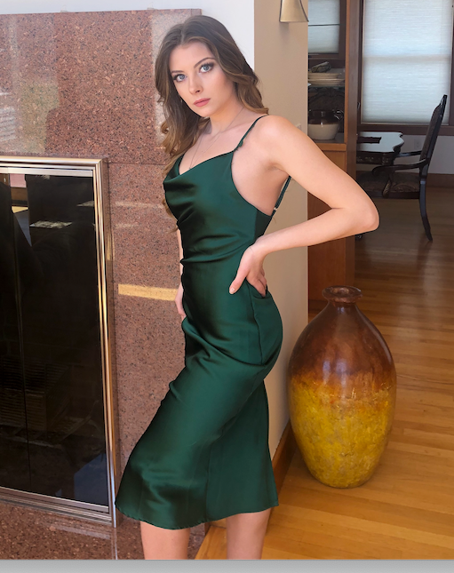 Aspen Midi Dress - Emerald Green Satin Slip Dress - FINAL SALE