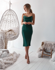 Aspen Midi Dress - Emerald Green Satin Slip Dress - FINAL SALE