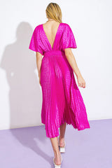 TIMELESS REPEAT - PLEATED SATIN MIDI DRESS