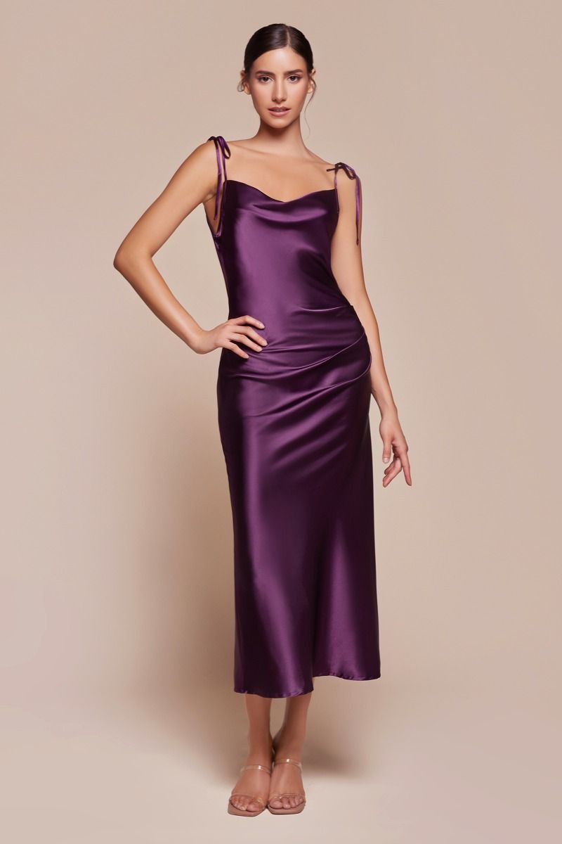 Lorena Midi Dress - Satin Cowl Neck Slip Dress