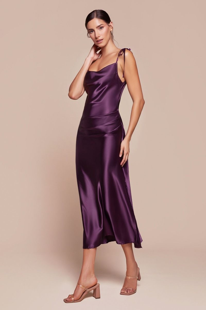 Lorena Midi Dress - Satin Cowl Neck Slip Dress
