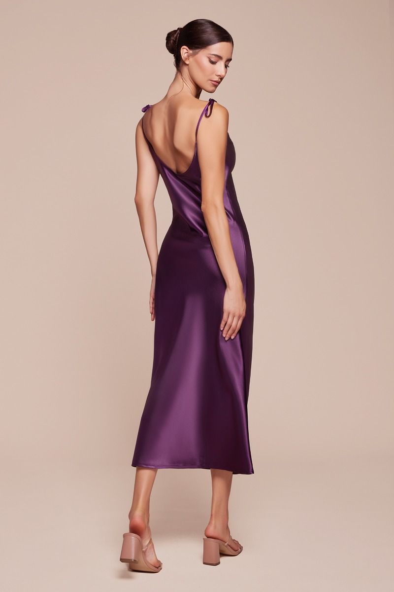 Lorena Midi Dress - Satin Cowl Neck Slip Dress
