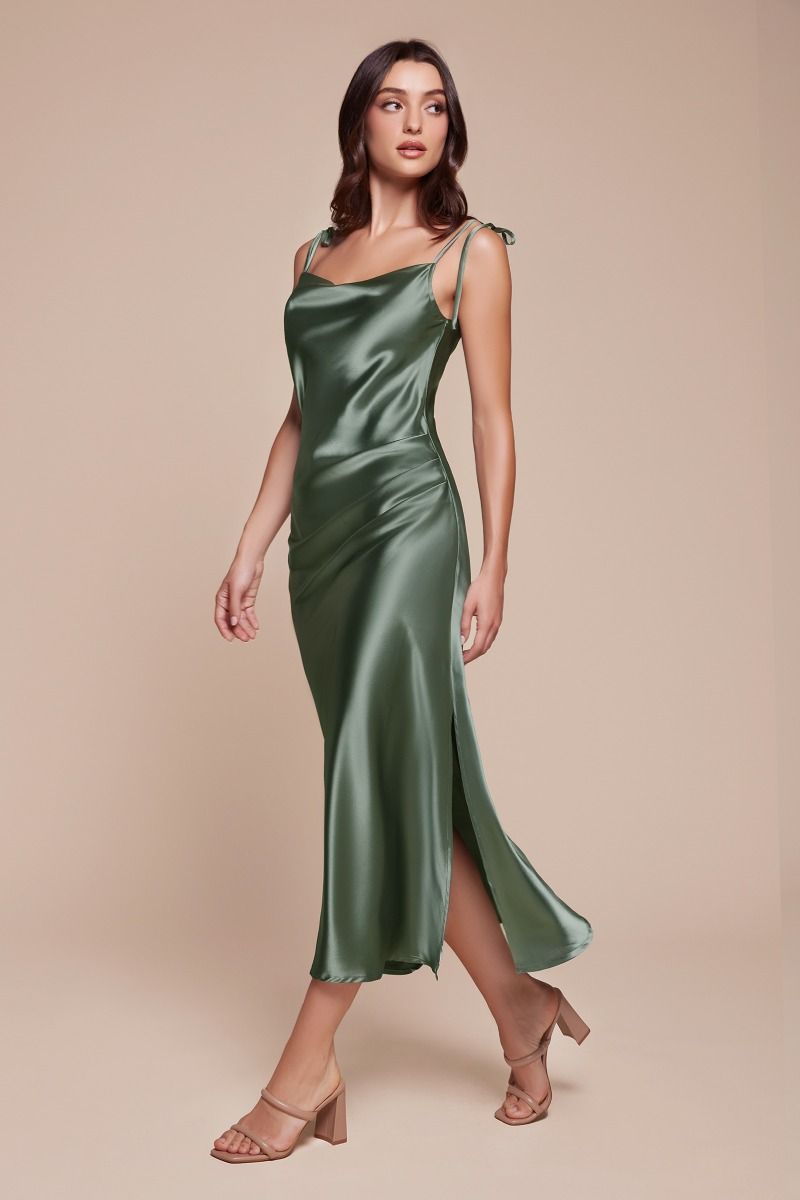 Lorena Midi Dress - Satin Cowl Neck Slip Dress
