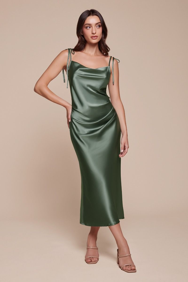 Lorena Midi Dress - Satin Cowl Neck Slip Dress