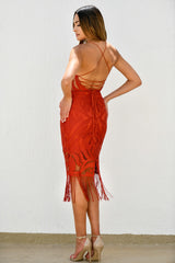Size 2, Khaleesi Dress - Burnt Orange - Lace Dress With Fringe - FINAL SALE