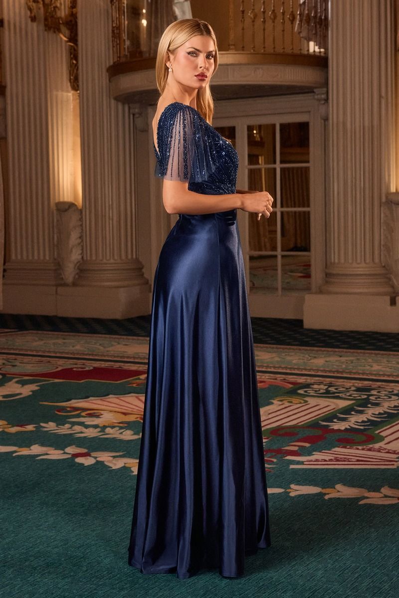CARMINE GOWN - BEADED A-LINE DRESS WITH FLUTTER SLEEVES