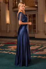 CARMINE GOWN - BEADED A-LINE DRESS WITH FLUTTER SLEEVES