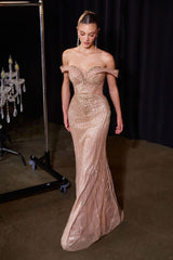 Alana Gown - Beaded Off The Shoulder Evening Gown