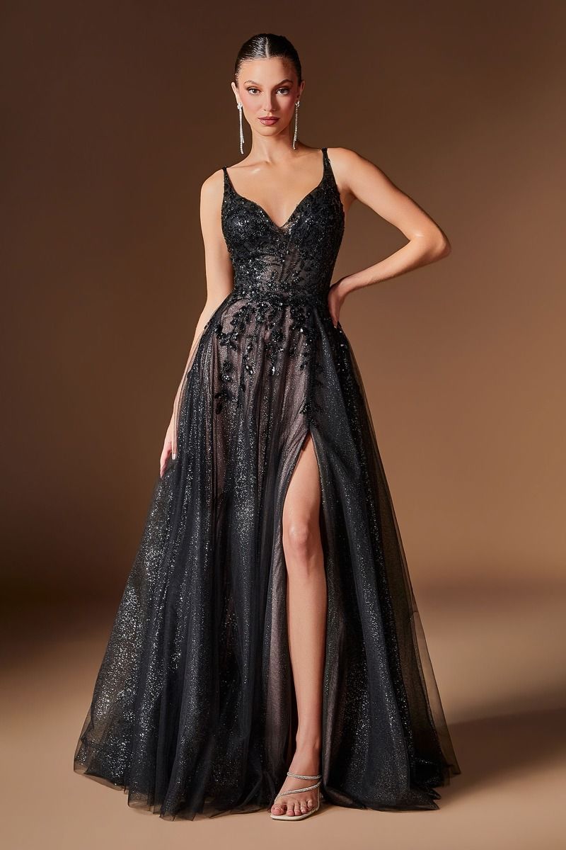 Fernanda Gown - Floral Glitter Tulle A-line Dress