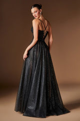 Fernanda Gown - Floral Glitter Tulle A-line Dress
