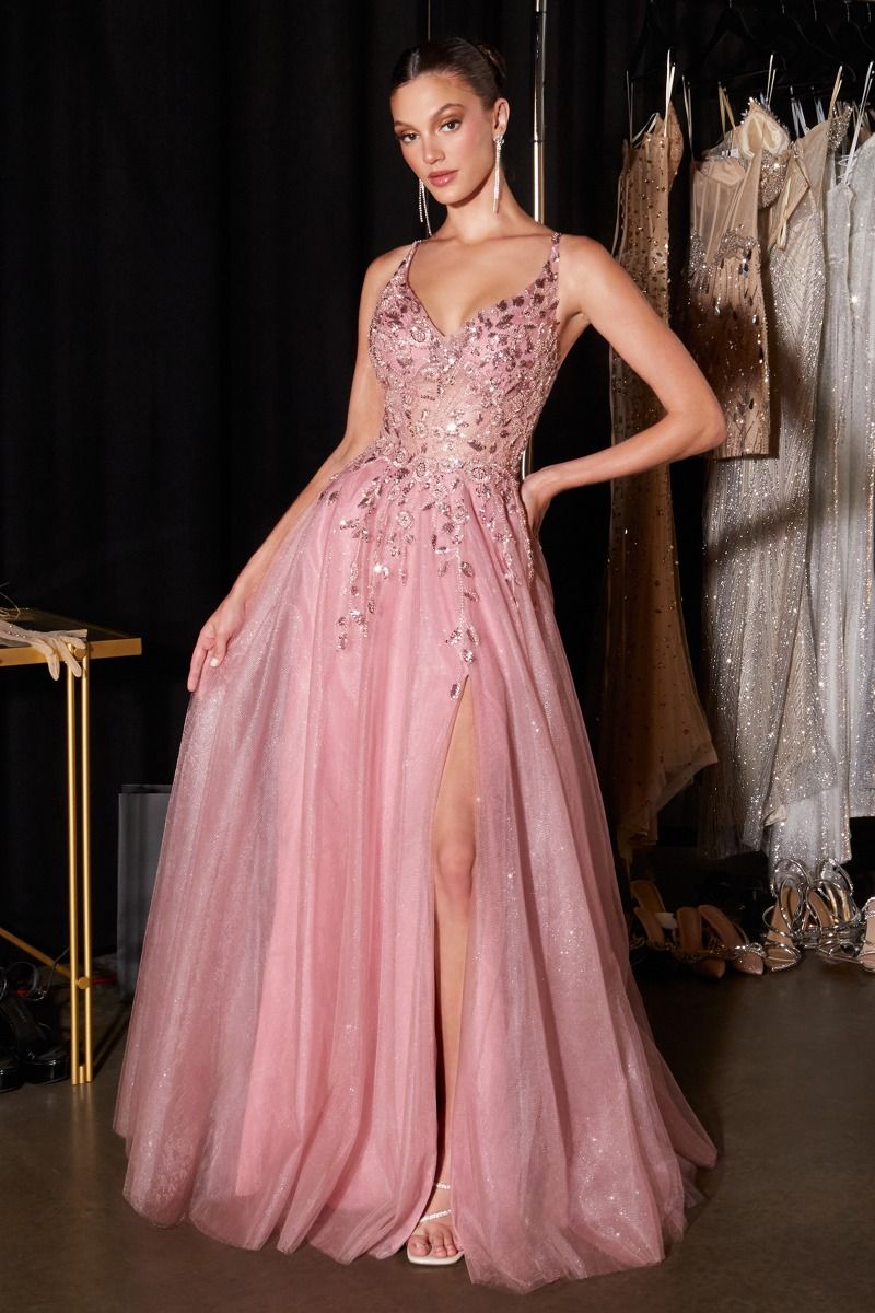 Fernanda Gown - Floral Glitter Tulle A-line Dress