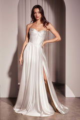 Ellery Gown - Off White - Satin A-line Dress With Pockets