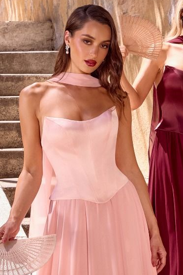 ISABELLA GOWN - STRAPLESS CHIFFON DRESS WITH SCARF