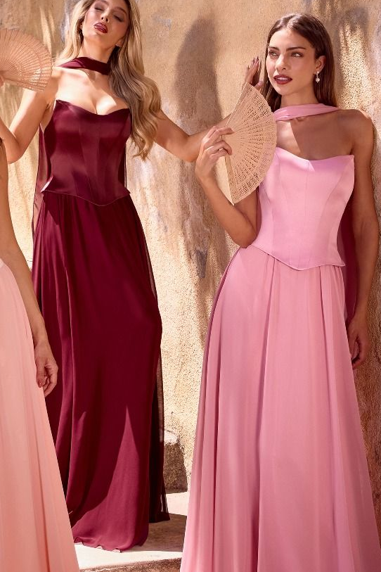ISABELLA GOWN - STRAPLESS CHIFFON DRESS WITH SCARF