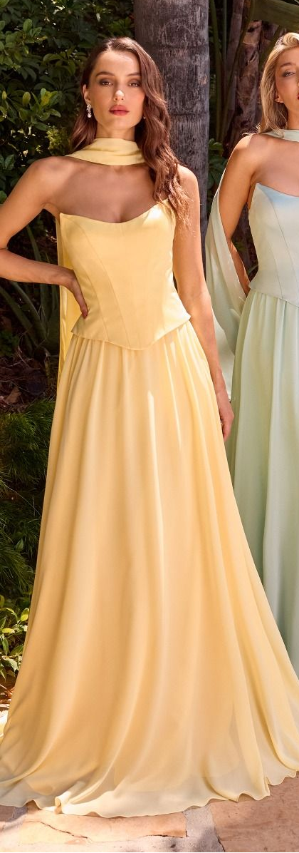 ISABELLA GOWN - STRAPLESS CHIFFON DRESS WITH SCARF