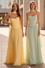 ISABELLA GOWN - STRAPLESS CHIFFON DRESS WITH SCARF