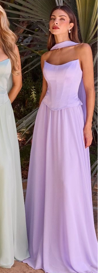 ISABELLA GOWN - STRAPLESS CHIFFON DRESS WITH SCARF
