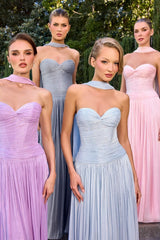 Linnea Gown - Strapless Shimmer Chiffon Dress with Scarf