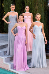 Linnea Gown - Strapless Shimmer Chiffon Dress with Scarf