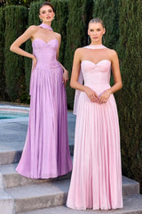 Linnea Gown - Strapless Shimmer Chiffon Dress with Scarf