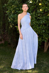 Minna Gown - Rosette One Shoulder A-line Shimmer Chiffon Dress