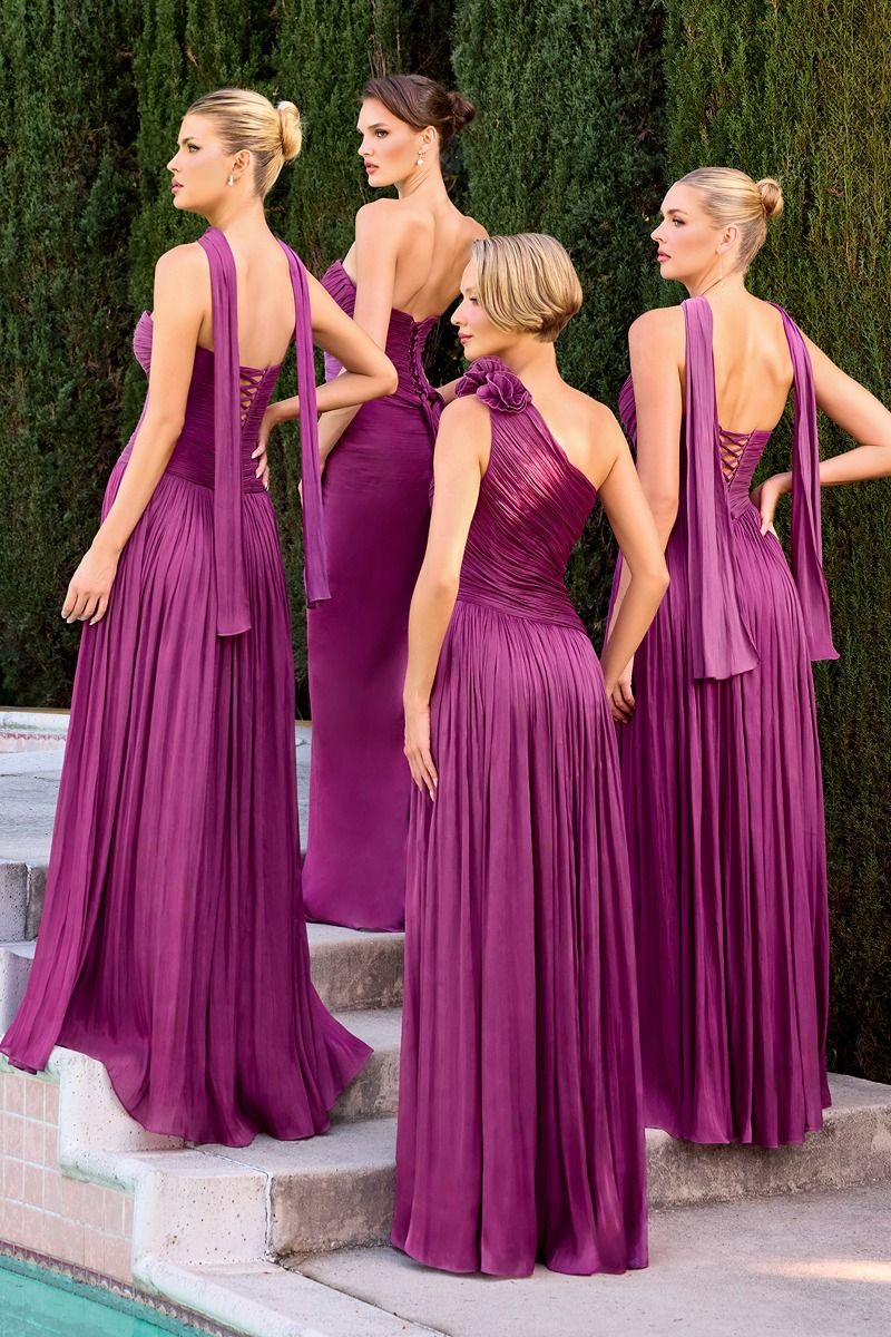 Minna Gown - Rosette One Shoulder A-line Shimmer Chiffon Dress