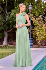 Minna Gown - Rosette One Shoulder A-line Shimmer Chiffon Dress