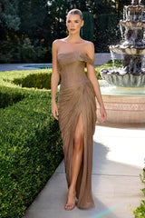 Raisa Gown - Off Shoulder Fitted Shimmer Chiffon Dress