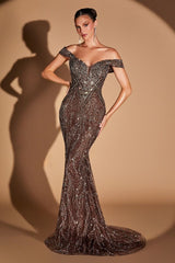Sabine Gown - Off The Shoulder Beaded Evening Gown
