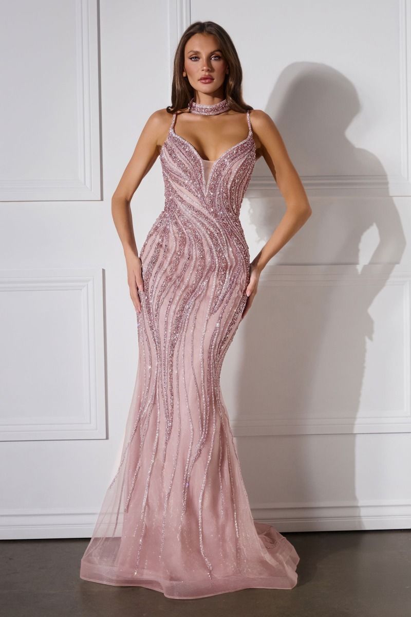 Shellie Gown - Crystal Waves Dress With Choker