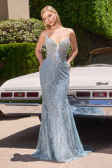 EZRA GOWN - STRAPLESS CRYSTAL & GLITTER CORSET DRESS