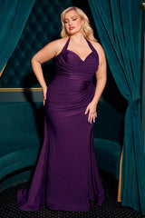 Autumn Gown - Stretch Spandex Satin Halter Fitted Dress