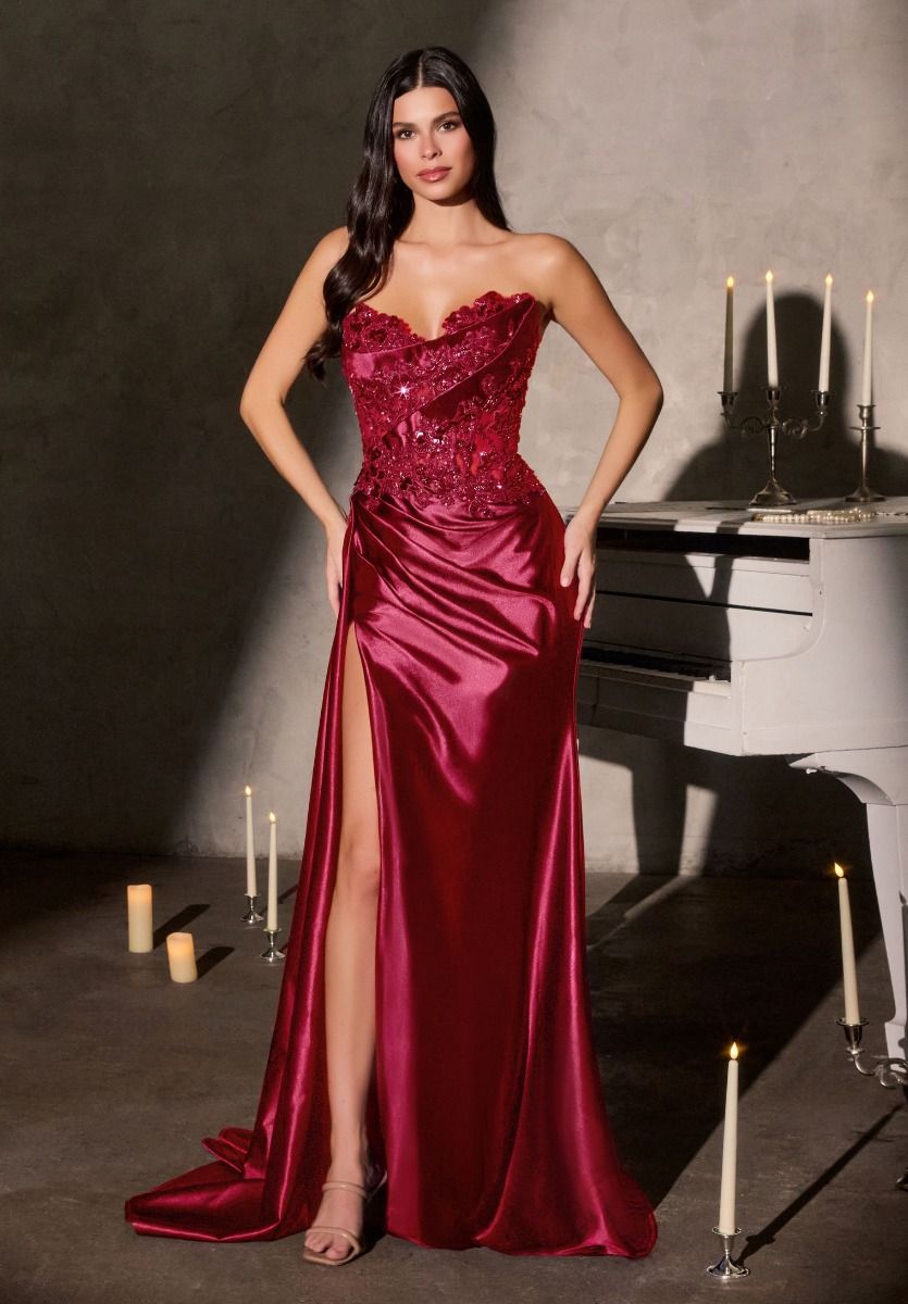 Leslie Gown – Strapless Floral Beaded Evening Dress