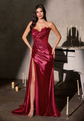 Leslie Gown – Strapless Floral Beaded Evening Dress