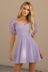 Size XS, Chloe Puff Sleeve Mini Dress - Lilac - FINAL SALE