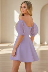 Size XS, Chloe Puff Sleeve Mini Dress - Lilac - FINAL SALE