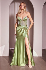 GINGER GOWN - STRAPLESS LACE BODICE SATIN FITTED GOWN