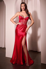 GINGER GOWN - STRAPLESS LACE BODICE SATIN FITTED GOWN