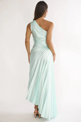 Beth Maxi Dress - Mint Floral Pleated Maxi Dress with Cut-Out