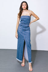 Roux Strapless Washed Denim Midi Dress - FINAL SALE