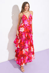 BEYOND AMAZING - RED - PLEATED MAXI DRESS