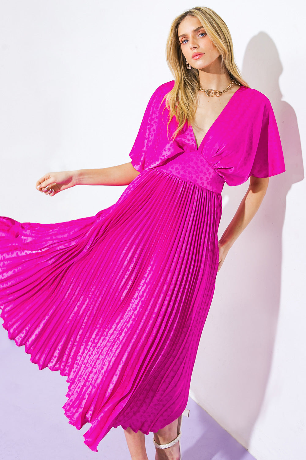 TIMELESS REPEAT - PLEATED SATIN MIDI DRESS