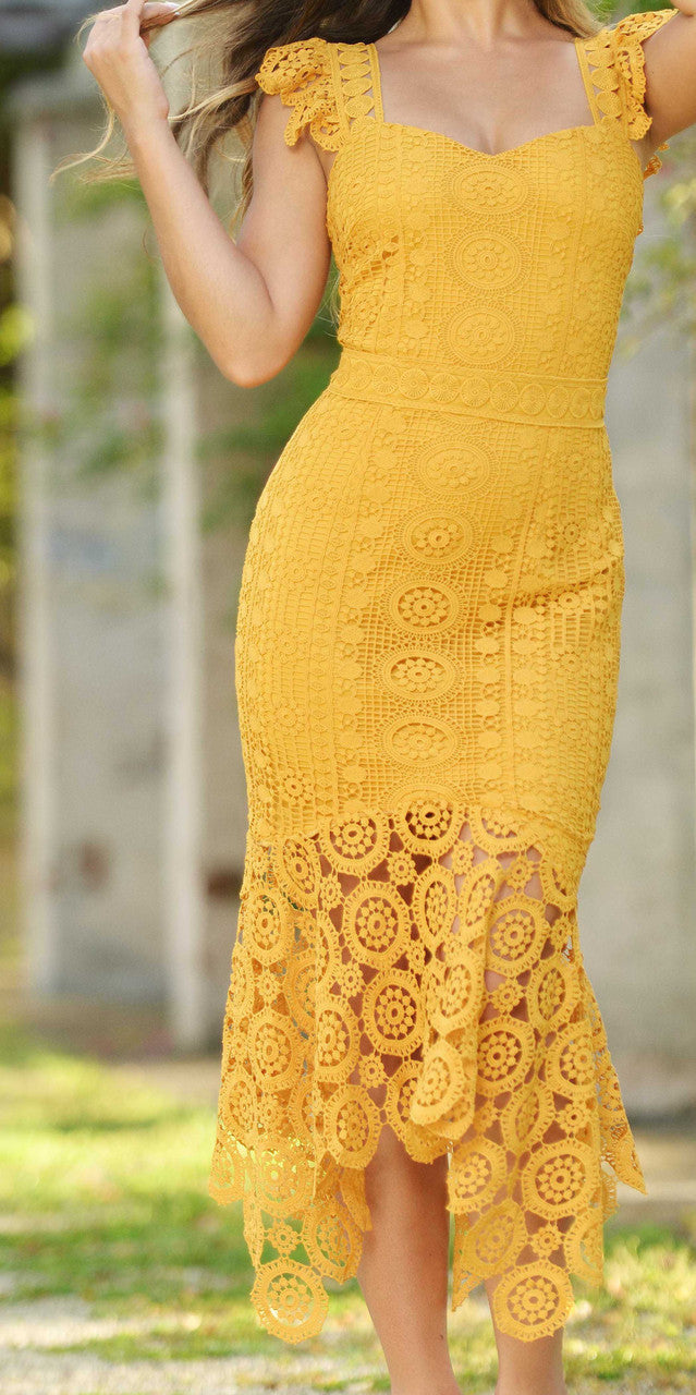 Size 2, Giselle Dress - Mustard Lace Dress - FINAL SALE