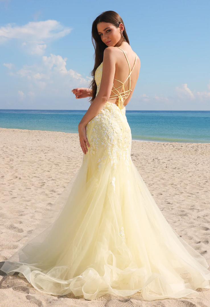 Hera Gown - Yellow - Tulle & Floral Lace Mermaid Dress