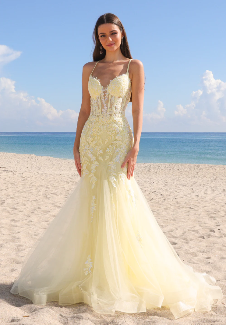Hera Gown - Yellow - Tulle & Floral Lace Mermaid Dress