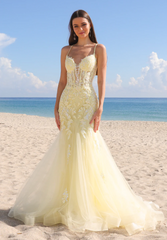 Hera Gown - Yellow - Tulle & Floral Lace Mermaid Dress